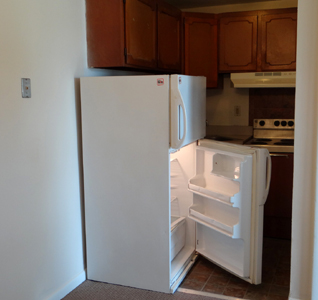 Full-sized refrigerator with freezer on top in the kitchen at Salem Apartments